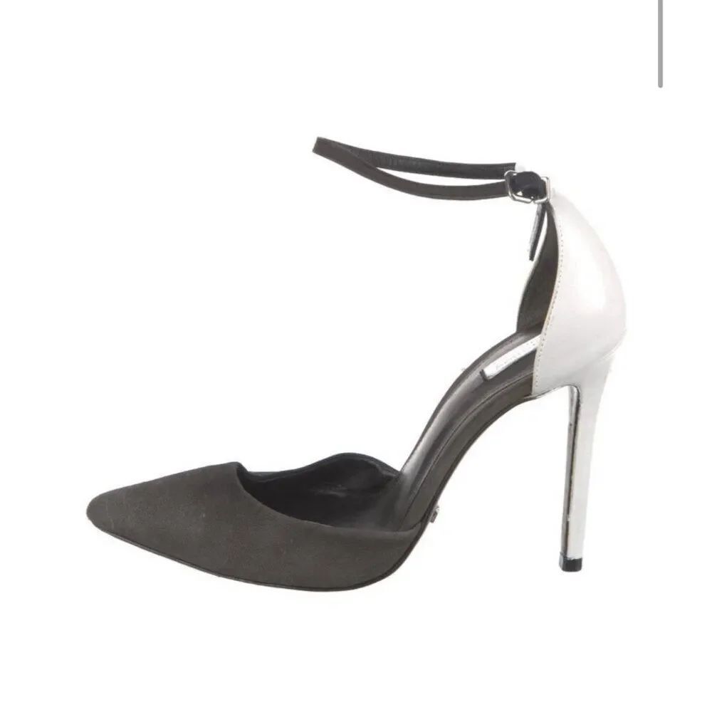 Schutz Black White Leather Slingback High Heel Pumps Pointed Toe Stilettos 7.5